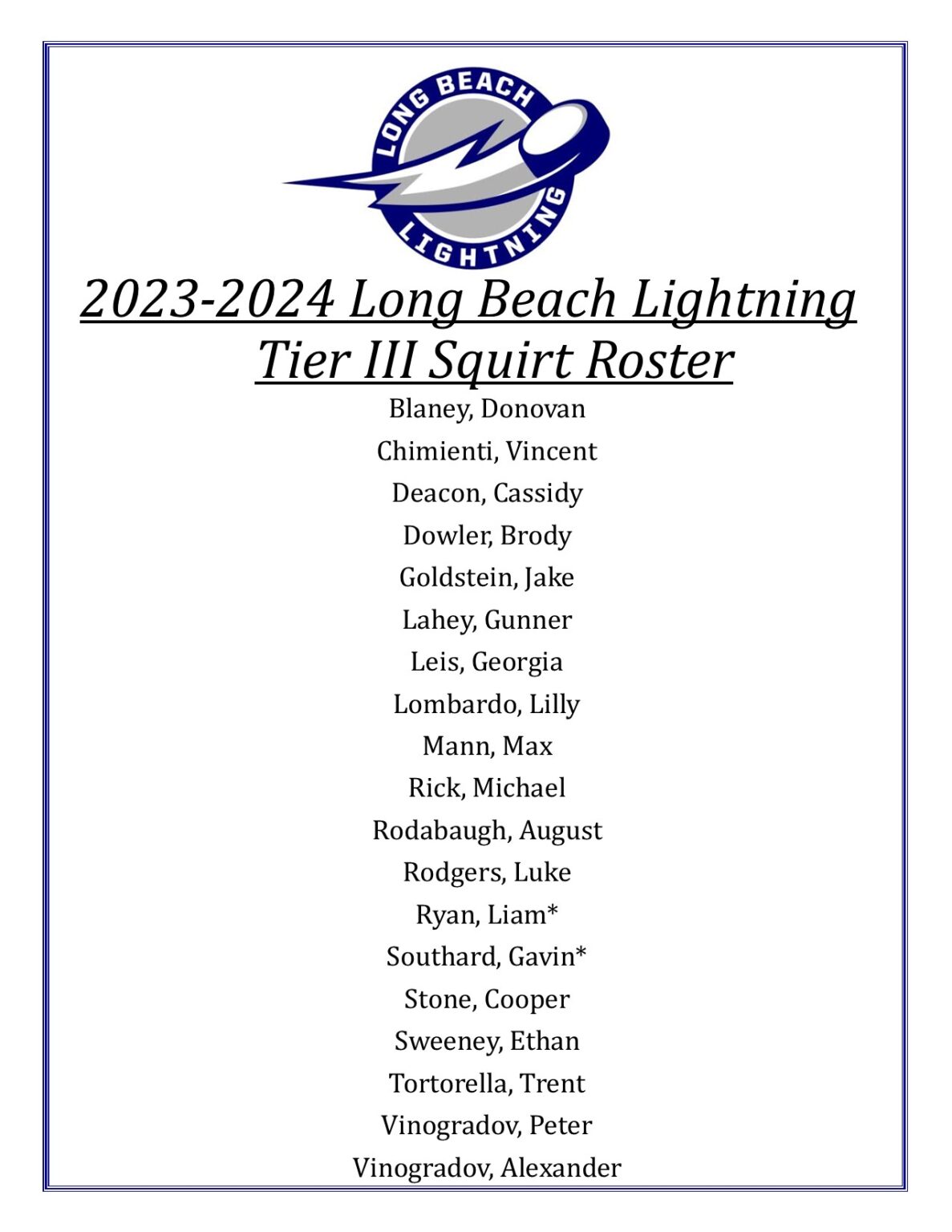 20232024 LBL SQ3 Team Long Beach Lightning